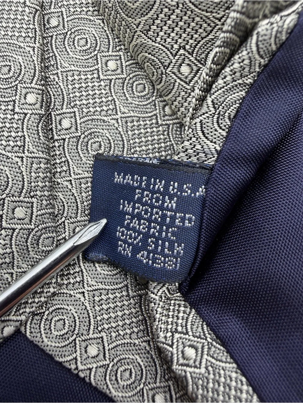 Polo Ralph Lauren Men’s Silk Necktie Gray Black Geometric Made in USA